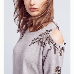 Anthropologie Deletta Beaded Cold Shoulder Sweater